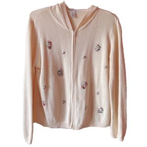 Vintage Light Yellow Floral Knit Hooded Sweater 🤍🌷🌾